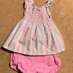 Park Bench Kids Sz 18 Month 2pc Set Pink Blue Yellow Stripe Tank Pink Shorts (D)